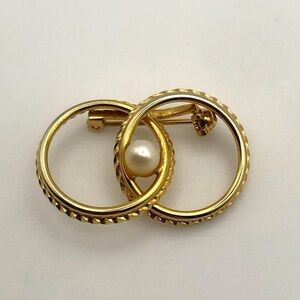 VTG Ekelund Real Pearl 14k Gold Fill Filled Petit Circles Brooch 1” x .6”